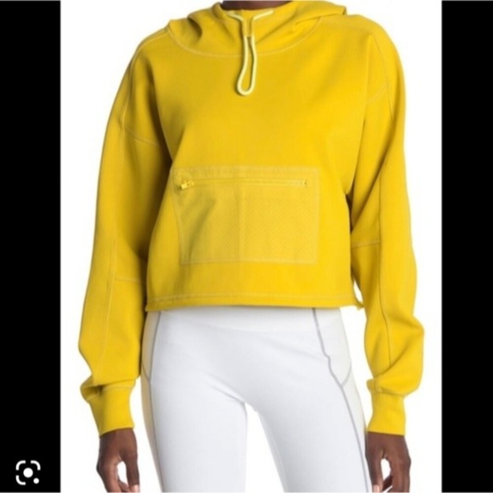 Free People Yellow Reach the Summit Cropped Neoprene Hoodie workout jacket Small